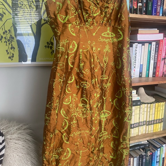 Vintage Peach Berserk custom screenprinted silk cocktail dress - Picture 2 of 13